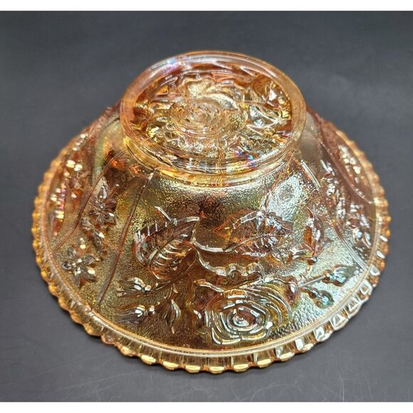 Carnival Glass Bowl Marigold Orange Imperial Rose Round Iridescent JJ1548 - Picture 8 of 10